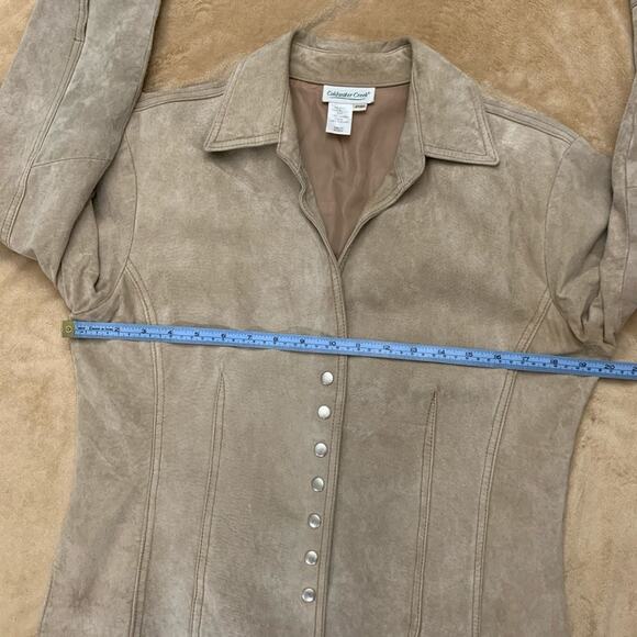 Coldwater Creek Jacket Size Petite Medium Tan Leather Blazer Snap Front - Picture 8 of 9